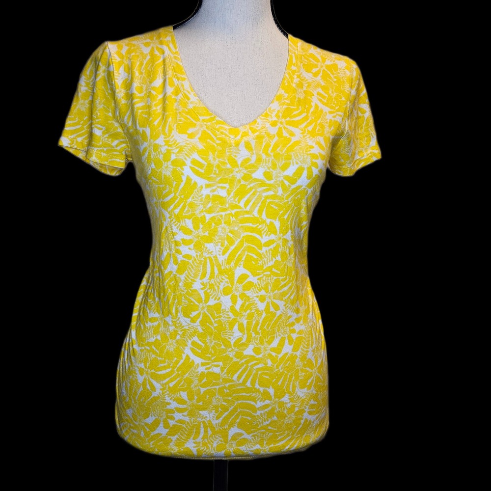 Gap Small Yellow Floral V-Neck Short Sleeve Favorite T